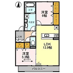 サンウェルズ水尾 2LDKの間取図画像