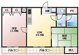 アネックス信太2 2LDKの間取図画像