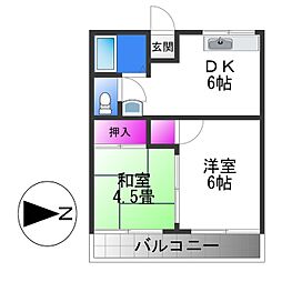 やお南ハイツ 2DKの間取図画像