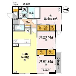 堺市北区北花田町1丁アパート 3LDKの間取図画像