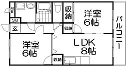 カサベルデ交野 2LDKの間取図画像