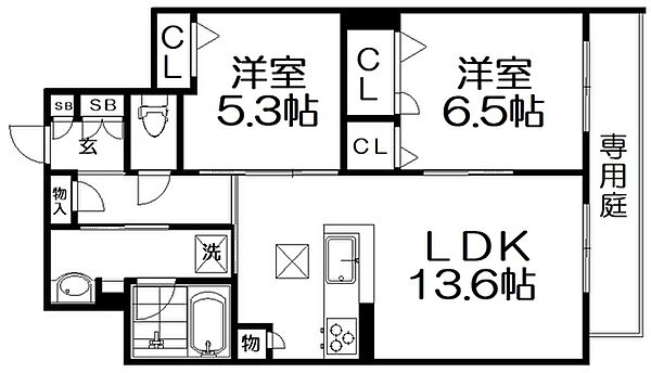 シャーメゾン　リラフォート 105｜大阪府枚方市北船橋町(賃貸アパート2LDK・1階・60.72㎡)の写真 その2