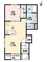 リーブルファイン三郷半田II 1LDKの間取図画像
