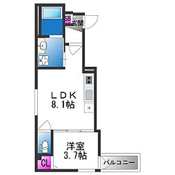 グランツ喜連 1LDKの間取図画像