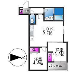 D porta avenue 2LDKの間取図画像