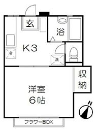 テンダーハイム 1Kの間取図画像