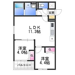 レジーナ本町 2LDKの間取図画像