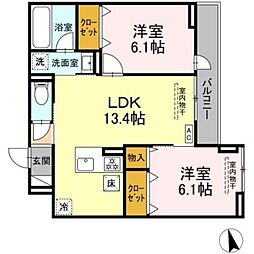 (仮称)トリシア円行2丁目プロジェクト 2LDKの間取図画像