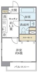 エコロジー白山レジデンス 2階1Kの間取り