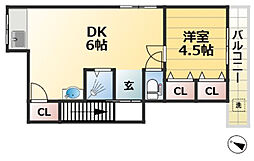 JR東海道・山陽本線 元町駅 徒歩10分の賃貸アパート 2階1DKの間取り