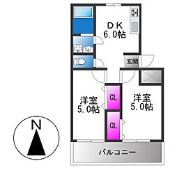 大蓮グリーンマンション 2DKの間取図画像