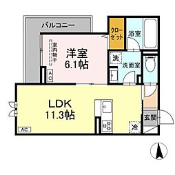エリシア泉町 1LDKの間取図画像