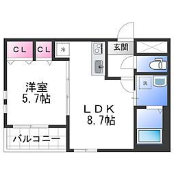 フォルトゥーナ桜 1LDKの間取図画像