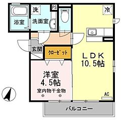 フラットテンジン2 1LDKの間取図画像