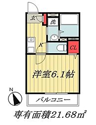 Verde塩焼 1Kの間取図画像