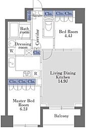 ドゥーエ日本橋 8階2LDKの間取り