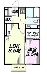 ヴィル・オランジュu 1LDKの間取図画像