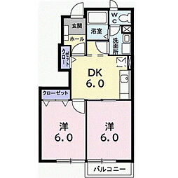 ボヌール1 2DKの間取図画像