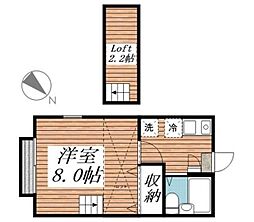 千原ツインB 1Kの間取図画像