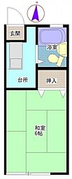 マリーンハイツ 1階ワンルームの間取り