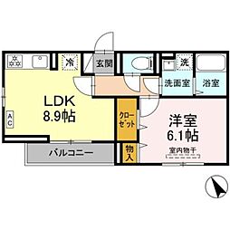 DPaina東長沼 1LDKの間取図画像