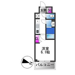 アドバンス大阪メルディア 1Kの間取図画像