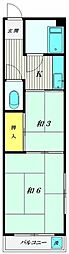 伊藤マンション 3階2Kの間取り