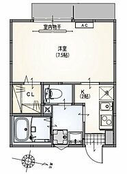 サニーパレス 1階1Kの間取り