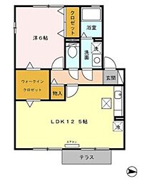 カンパーニュ Ｃ 1階1LDKの間取り