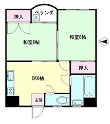 メゾン岡本 2階2DKの間取り