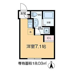 アミスタ小菅 2階ワンルームの間取り