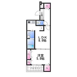 岸和田市磯上町5丁目アパート 1LDKの間取図画像