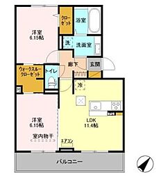ハピネスB 2LDKの間取図画像