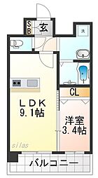 プレリス尼崎レーネヴィア 1LDKの間取図画像