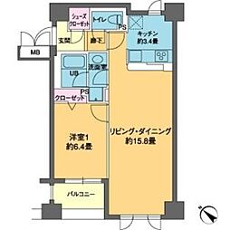 カスタリア茅場町 1LDKの間取図画像