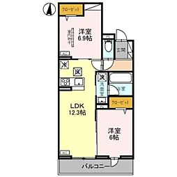 リヴェール・パルコ 2LDKの間取図画像