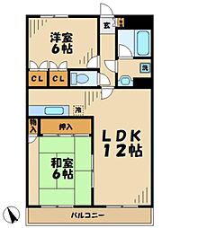 アネックス鶴牧 2階2LDKの間取り