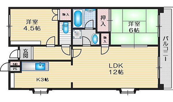 千里ヒルトンハイム壱番街 ｜大阪府豊中市東豊中町６丁目(賃貸マンション2LDK・4階・56.00㎡)の写真 その2