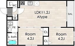 Tio寝屋川市駅 2LDKの間取図画像