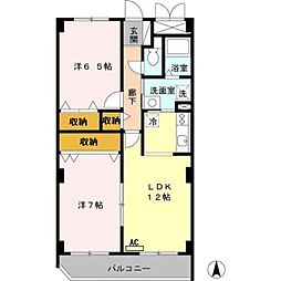 エルロード住吉7号館 2LDKの間取図画像
