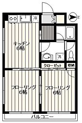 コスモ落合 3階2DKの間取り