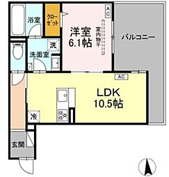 エスペリア栄町 1LDKの間取図画像