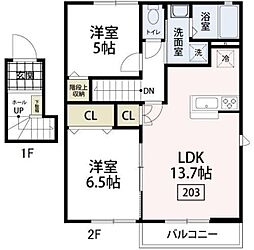 エルメゾン南栗原 2LDKの間取図画像
