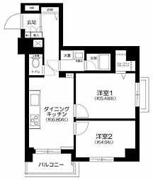 グランシャリオ国立 2DKの間取図画像