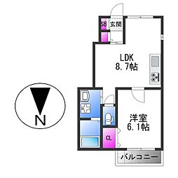 ブランフルーレ 1階1LDKの間取り