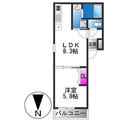 東大阪市鴻池本町アパート 1LDKの間取図画像