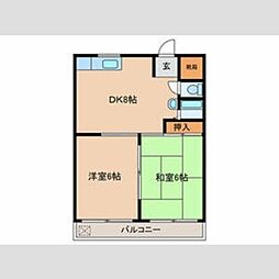新生コーポ 3階2DKの間取り
