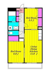 ルブニール稲田堤 2LDKの間取図画像