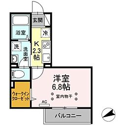Dルームサーフサイドk2 1Kの間取図画像