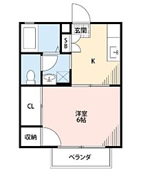 プリムローズ 1Kの間取図画像
